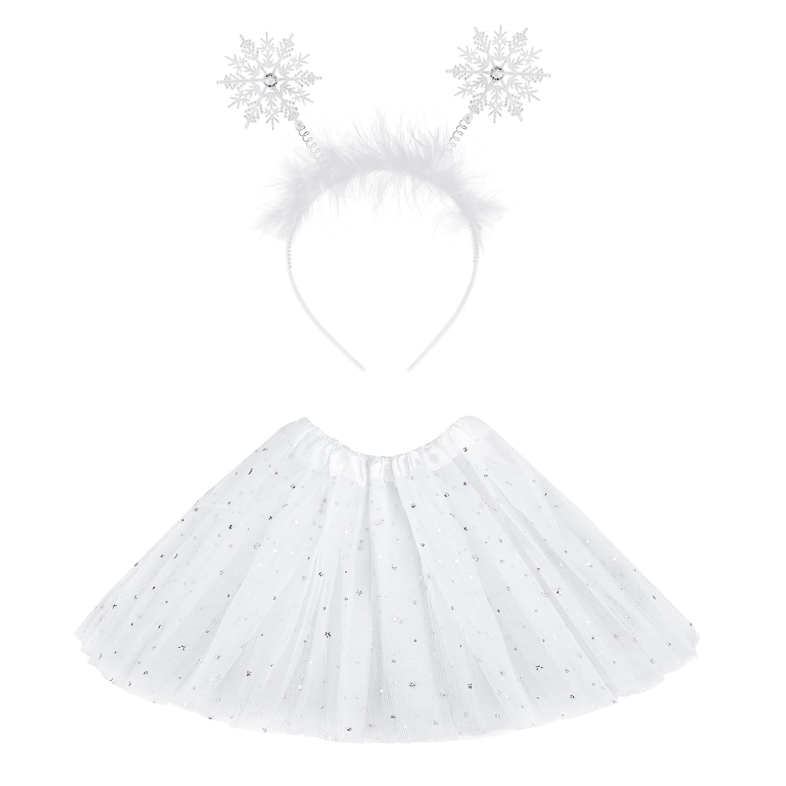 Lainlight Christmas White Tutu For Girls 3 Layered Princess Sparkly Tulle Tutu Skirt Set With Snowflake Headband For Party Dress