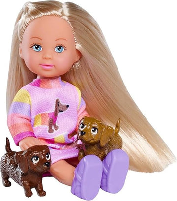 Simba 105733688 Evi Love Dogs, Doll With Two Cute Dachshunds On A Leash, 12 Cm Toy Doll, From 3 Years