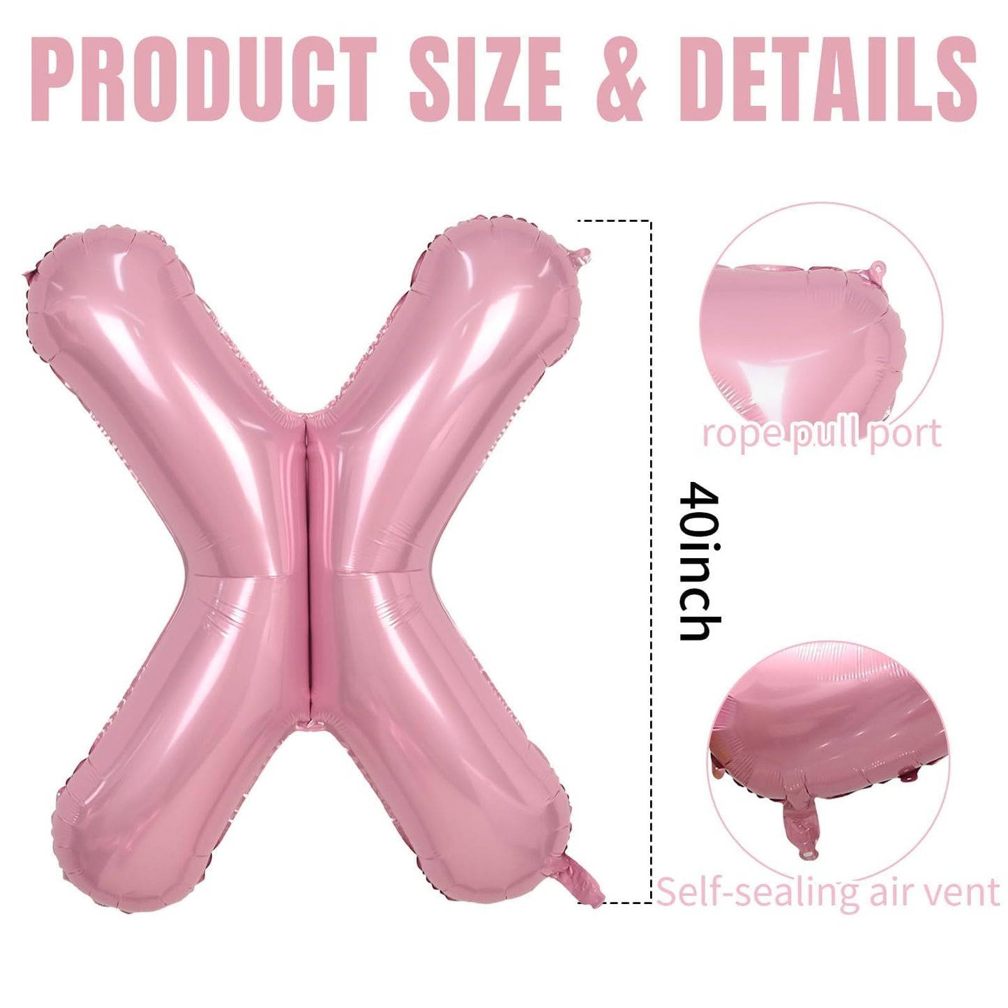 40 Inch Pink Letter Balloons, Large X Letter Balloons Foil Helium Balloon, Foil Big Single Alphabet X Balloon, Pink Letters for