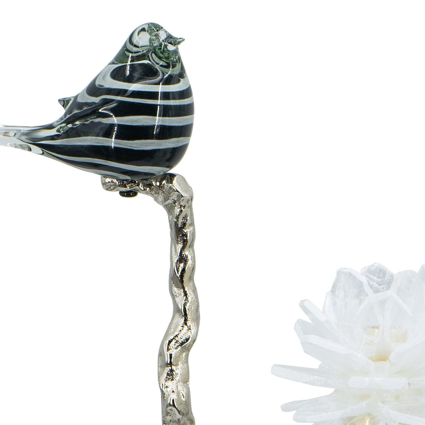 Benjara BM285005 15 in. Sue Accent Decor Figurine Bird on a Branch Flower - Black & Silver