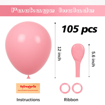 Voircoloria 105Pcs Retro Pink Balloons 12Inch Party Latex Balloons For Boys Girls Birthday Baby Shower Gender Reveal Wedding Sun