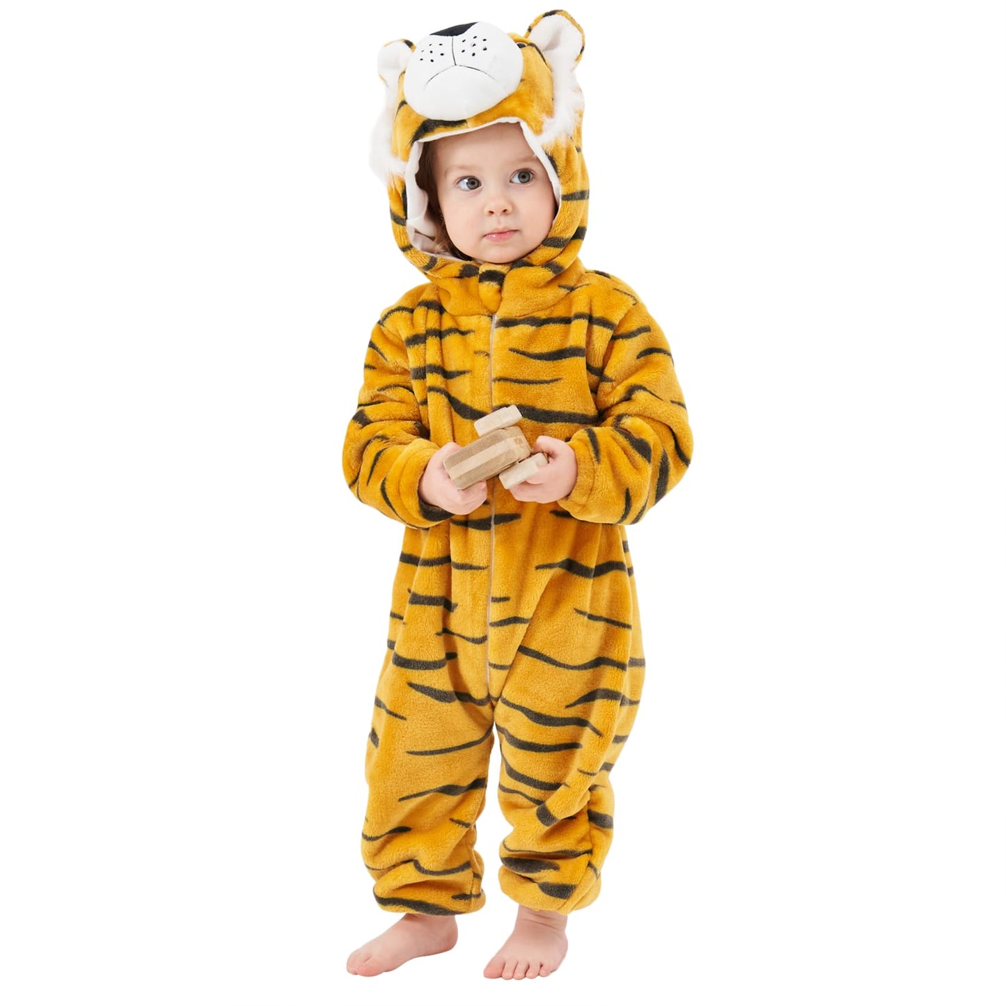 Lonulain Unisex Baby Animal Costume Pajamas, Infant Flannel Hooded Halloween Romper Cosplay Costume/Homewear/Sleepwear (Tiger,6-