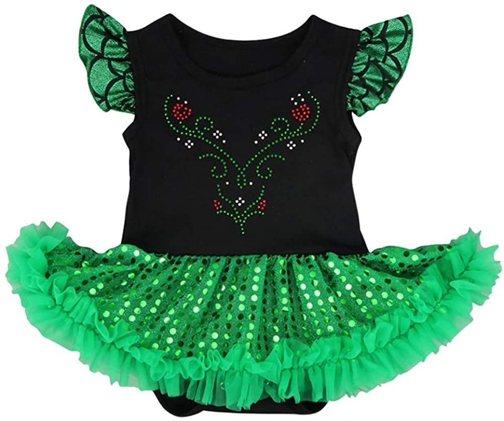 HOIZOSG Baby Girls Anna Princess Costume Halloween Christmas Party Outfits Birthday Romper Tutu Dress w/Headband Shoes Green M