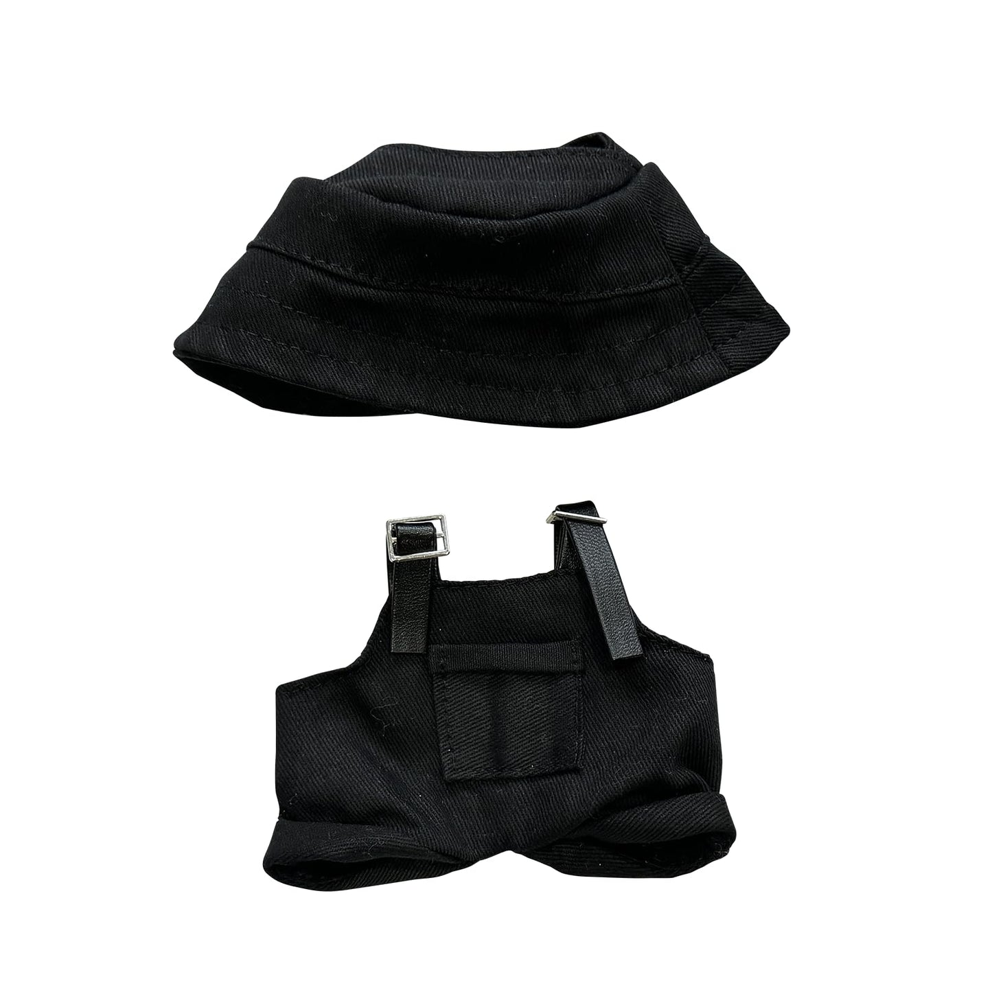 17cm Light Purple Doll Clothes Set (No Doll)  Bucket Hat & Overalls Shorts Outfit  Cute Style for 17cm Doll Dress - up(Hat-Overalls Black)