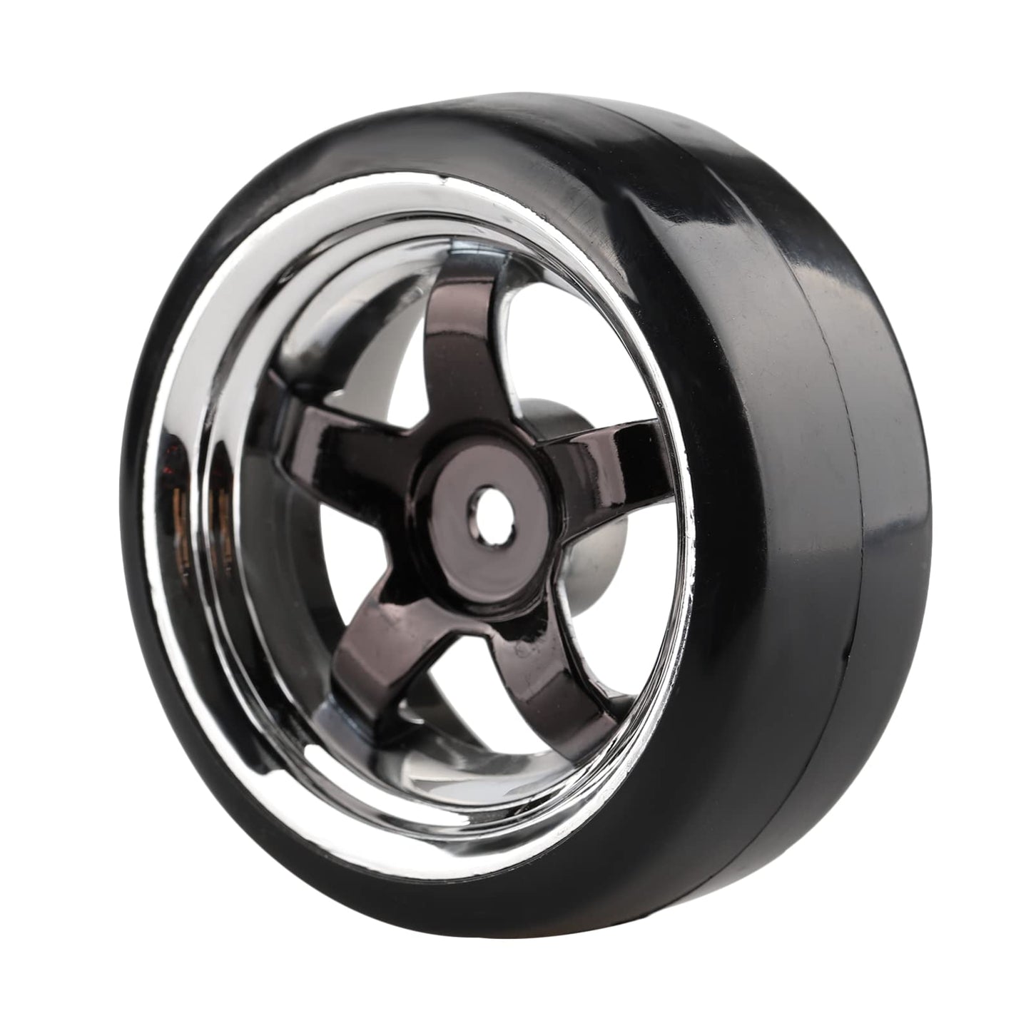 Shaluoman Plating 5-Spoke 12mm Hub Wheel Rims with Hard Plastic Tires for RC 1:10 Drift Car Color Black, 1/10 RC Tires and Wheel