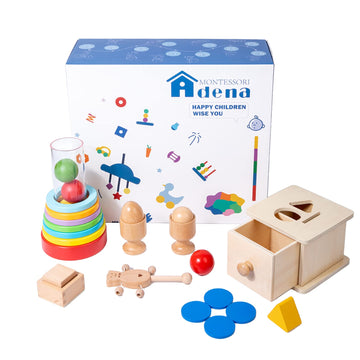Adena Montessori Play Kit For 9-10 Months Baby,7 In 1 Learning Educational Toys For Toddler,Include Clear Tube With Stacking Rin