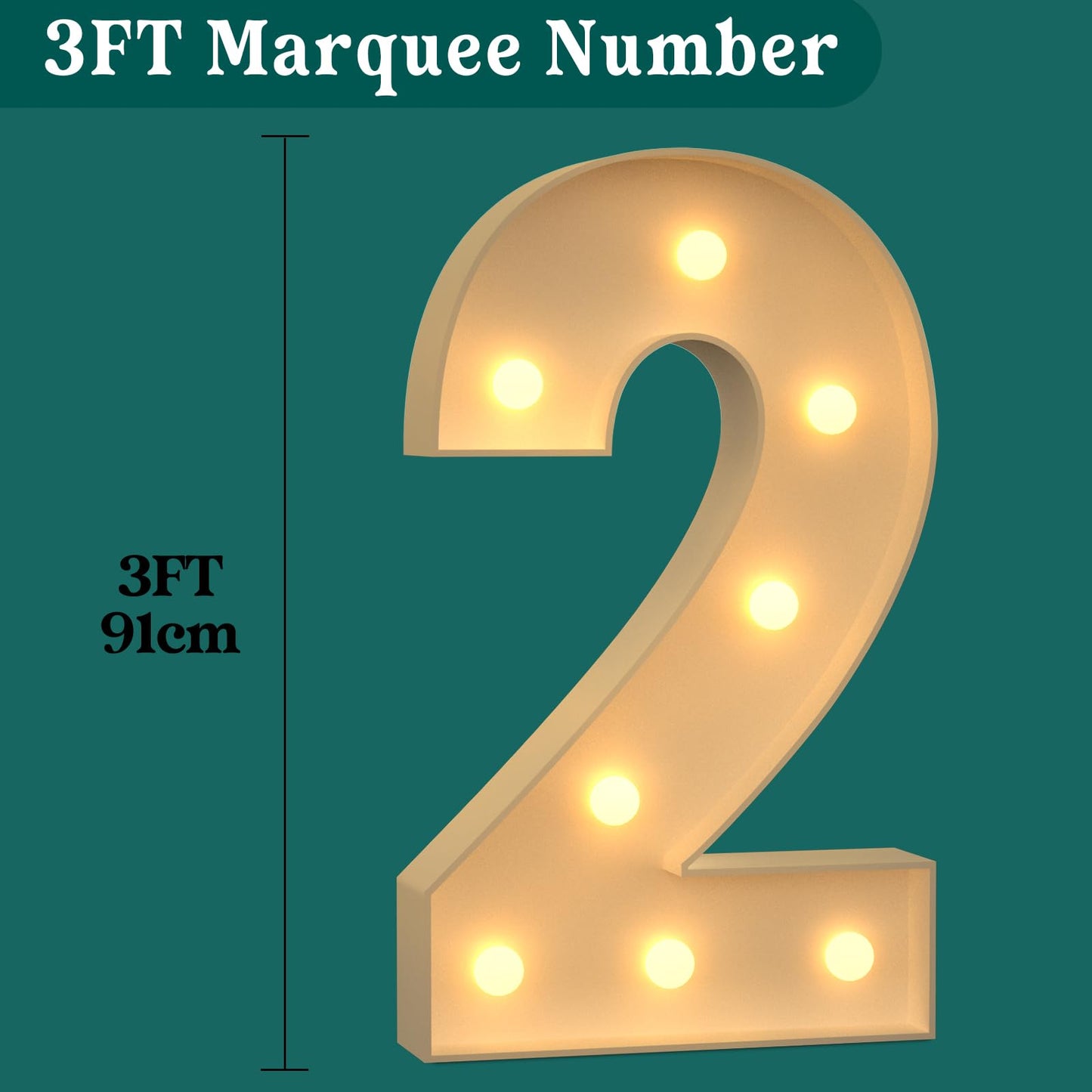3Ft Marquee Numbers, Light Up Numbers 2 For 2Nd 20Th 21St Birthday Decorations, Big Numbers For Party Decorations, Large Light U