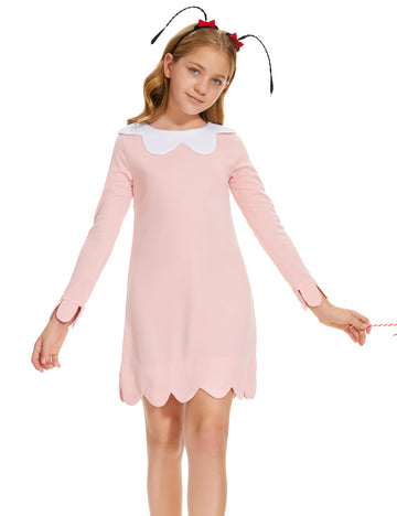 Christmas Dress Girls Pink Costume Vintage Old Fashioned Gown Dress with Headband (7-8 Years)