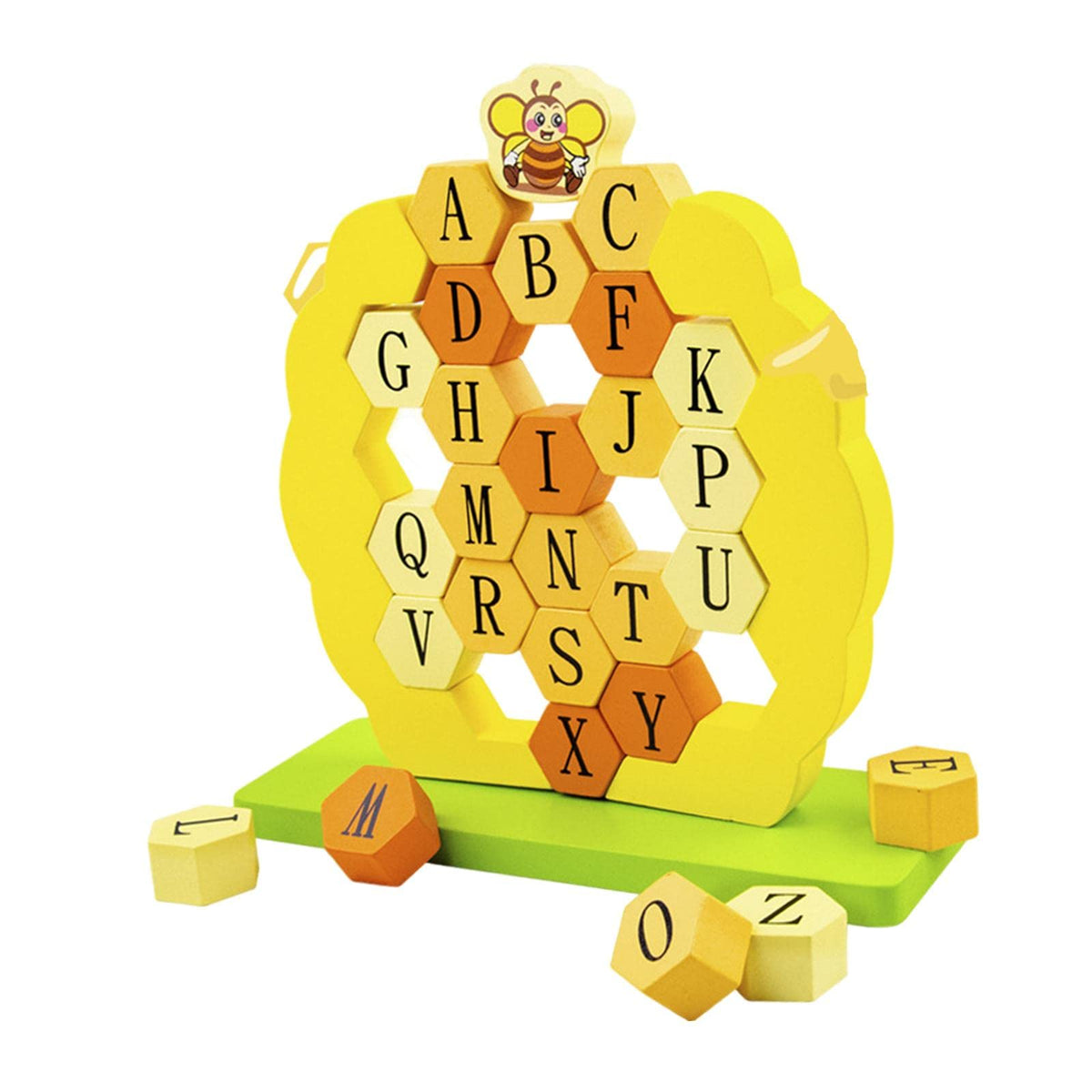 LOOM TREE Wood Honeycomb ABC Alphabet Puzzle Stacking Game Board Sensory Toys Gift | Preschool Toys & Pretend Play | Wooden & Ha