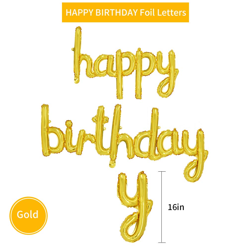 Beishida Gold Happy Birthday Balloons Banner,16 Inch Mylar Foil Birthday Letters Balloons Sign Reusable Ecofriendly For Birthday