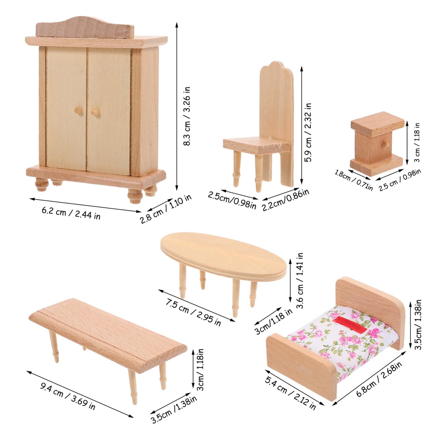Joinpaya 1 Set Miniature Dollhouse Wooden Bedroom: Diy Mini Furniture Room Pretend Play Bed Wardrobe Kit Accessories3.69X1.38X1.
