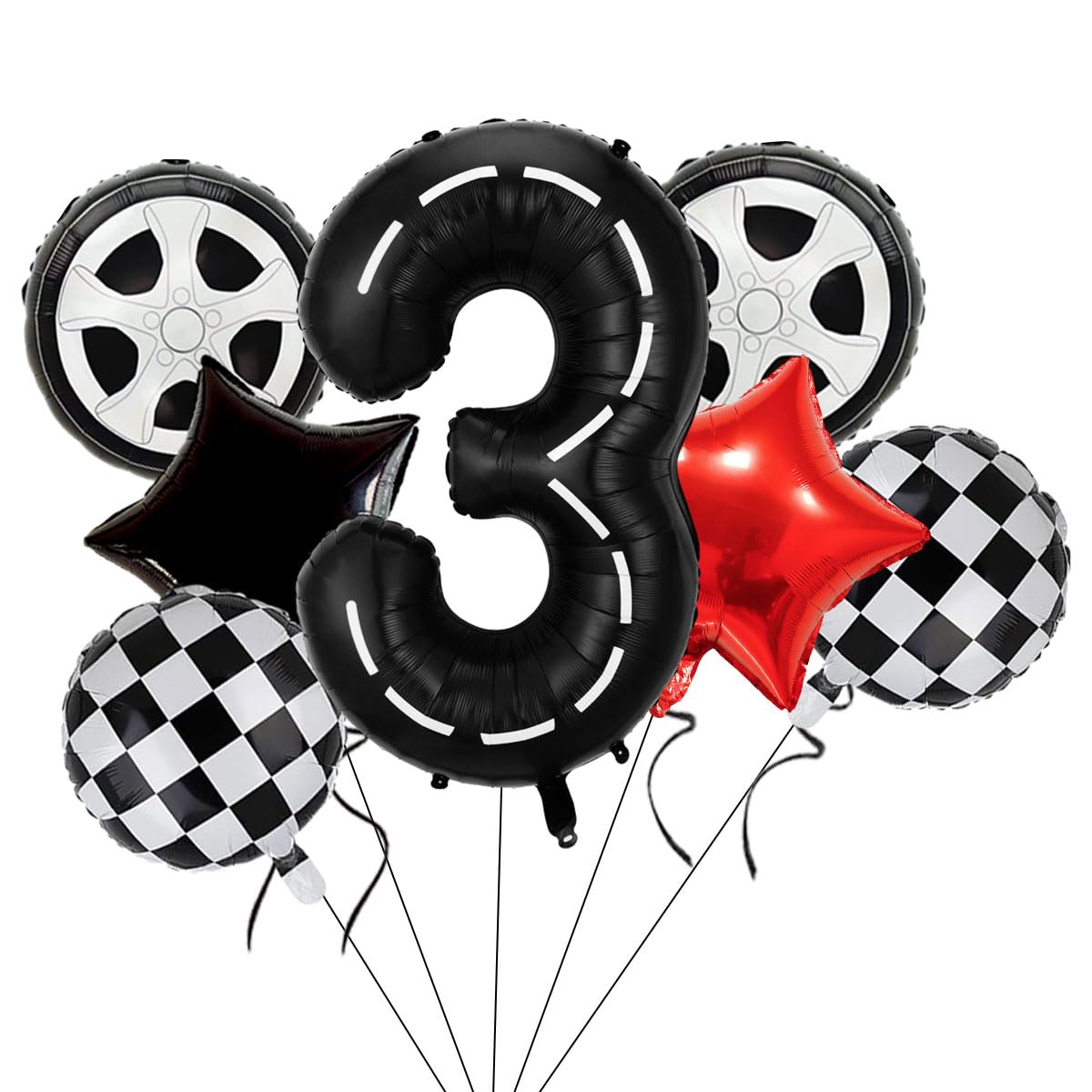 Race Car Birthday Balloons Decorations, 40 Inch Racetrack Black Number 3 Balloon, Eostankr Large Mylar Black 3 Balloon For 3St B