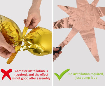 Toniful 4 Pcs 22Inch 4D Huge Rose Gold Star Balloons Explosion Star Mylar Foil Balloons For Party Supplies Backdrop Christmas Ne