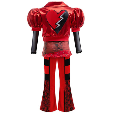 D.O.T Girls Rise Red Costume Includes Red Heart Jacket Shirt Flared Pants Wig Gloves 5Pcs Halloween Princess Dress Up 3-14Y (Red, 3-4Years)