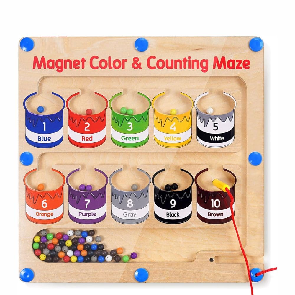 Bliss Hues Magnetic Color And Number Maze Board Puzzle Counting, Matching And Fine Motor Skills Activity Toy For Toddlers (Color