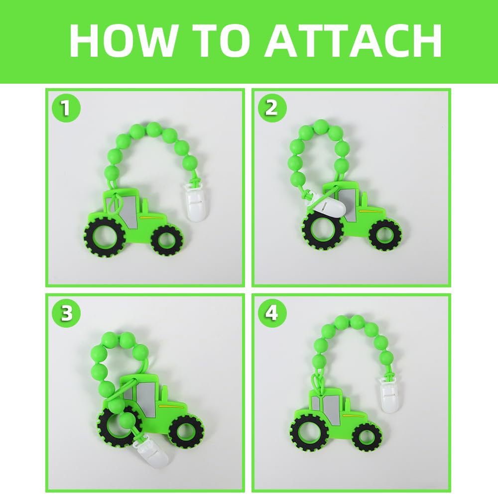 Amazingm Baby Food Grade Silicone Tractor Truck Teether Toy With One Piece Design Pacifier Clip Holder,Teething Pain Relief Toys
