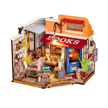 Robotime Diy Miniature House Kit Mini Corner Bookstore Tiny House Making Kit With Led Wooden Craft Diorama Kit Decorative Hobby 