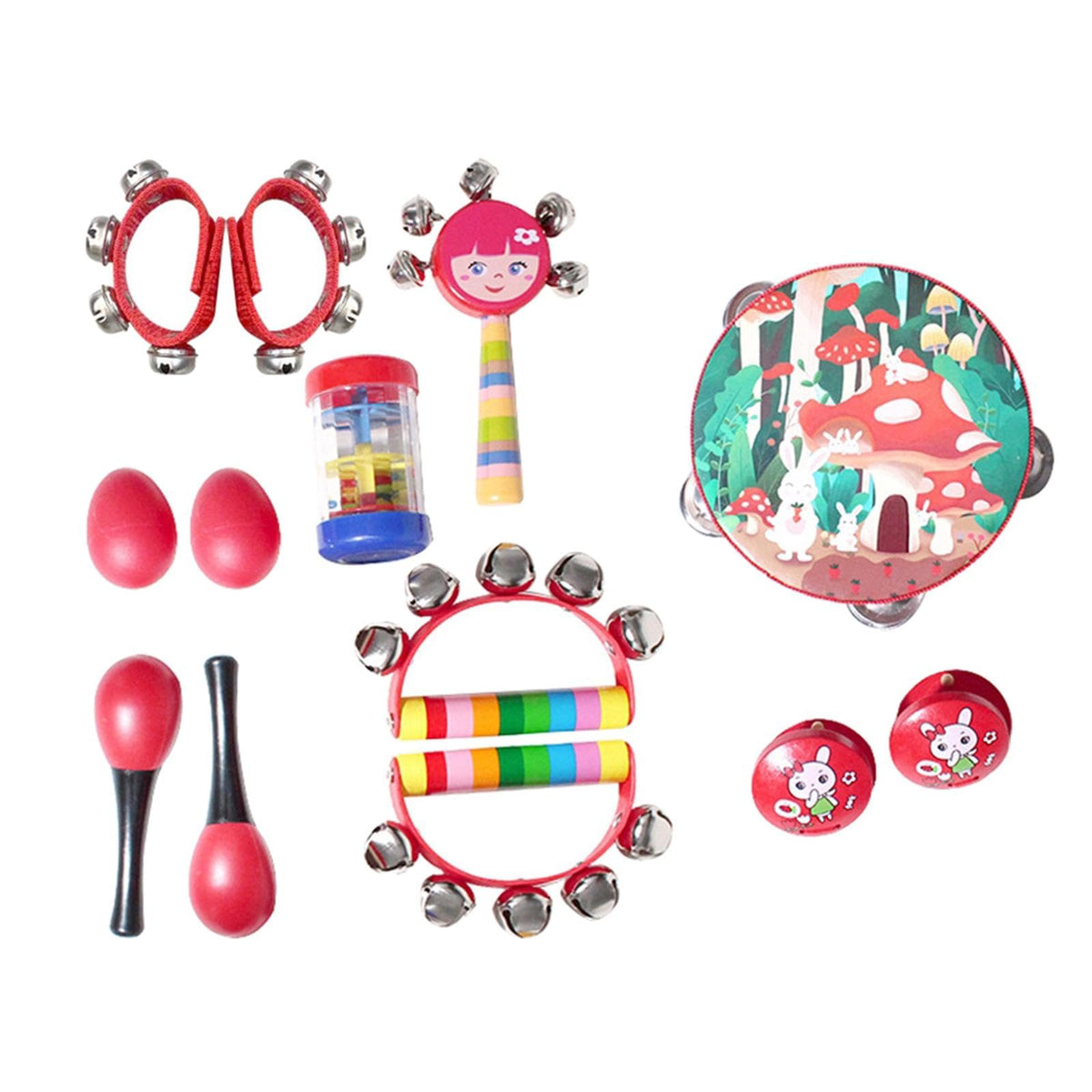 Enakshi 13Pcs Montessori Percussion Instrument Wooden Music Sets For Babies Children Red|Toys & Hobbies | Educational | Music & 