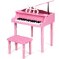 Goplus 30-Key Classical Kids Piano, Mini Grand Piano Wooden Learn-To-Play Musical Instrument Toy With Bench, Piano Lid, Music Rack, Gift For Boys Girls Aged 2+ Baby Tollder(4 Straight Leg-Pink)