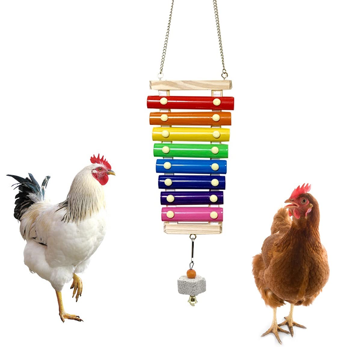 Vehomy Chicken Xylophone Toy For Hens Suspensible Wood Xylophone Toy With 8 Metal Keys Chicken Coop Pecking Toy With Grinding St