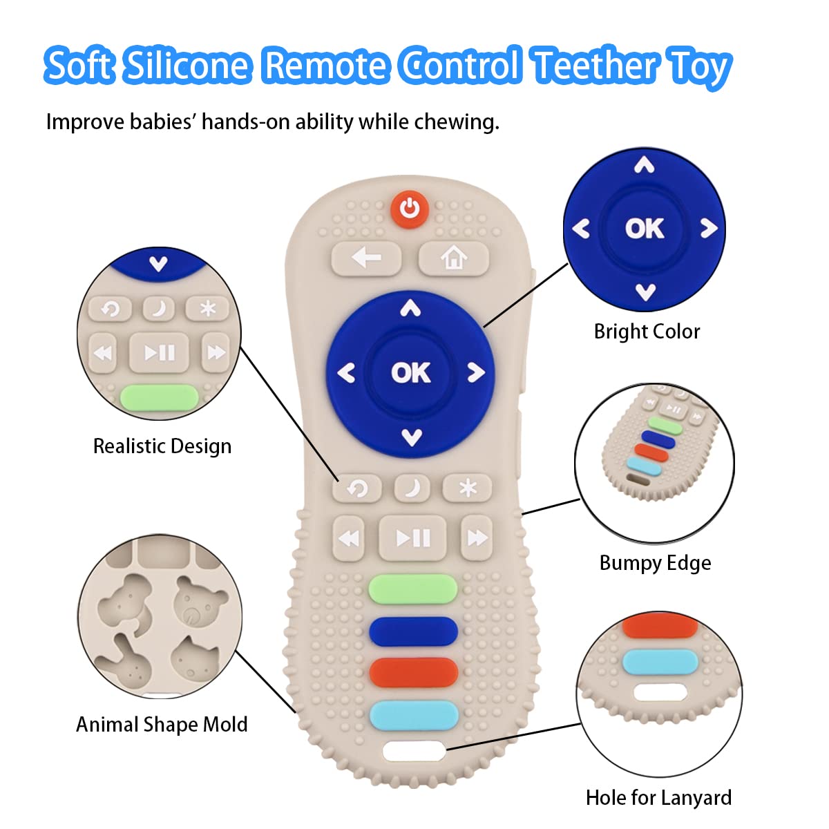Besosay Silicone Remote Control Shaped Teether Toys For Babies 0-3, 0-6, 6-12 Months, Soft Remote Teething Toys For Infant Toddl