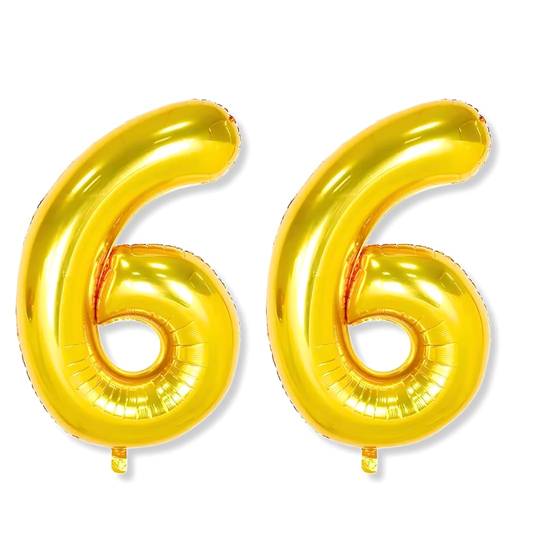 Flyloons 66 number Golden Foil Balloon 16 inch Size Birthday Decoration Items Pack of 2 | 66th Year Balloons | Sixty Six