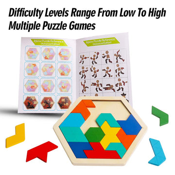 Skrtuan Wooden Hexagon Puzzle For Kid Adults Brain Teaser Blocks Puzzles Games Toy Shape Pattern Block Tangram Geometry Logic Iq Stem Montessori Educational Gift For All Ages Children Boys Girls