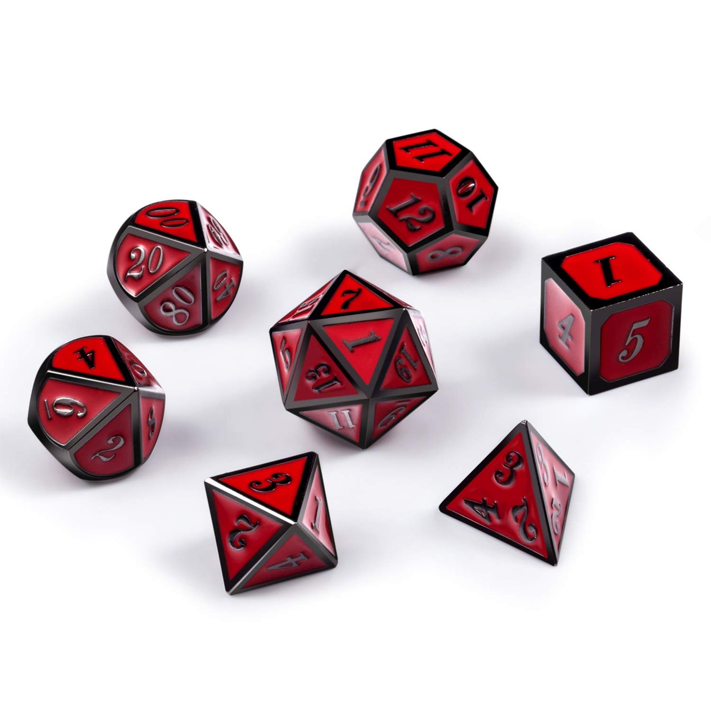 DnDnD Red D&D Game Dice,7 Die Polyhedral Metal Dice with Gift Metal Tin for RPG DND Dungeons and Dragons Dice Collector Board Ga