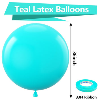Bezente Teal Giant Balloons 36 Inch - 8 Pack Jumbo Teal Balloons Large Round Turquoise Latex Balloons For Wedding Baby Shower Bi