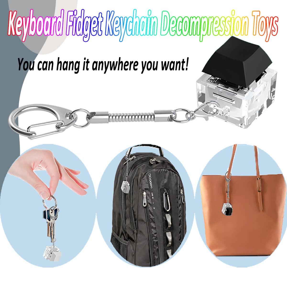 Keyboard Fidget Toys  Keyboard Fidget Keychain Keyboard Decompression Toys Keyboard Fidget Toy Button Stress Relief Gifts for mature-themed and Kids Finger Clicker Toys ADHD Toy Cool Fidgets(LED Light-Black)