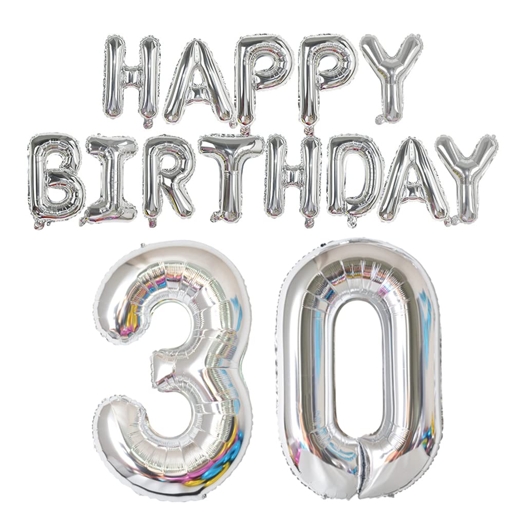 Happy Birthday Balloon Banner 40 Inch 30 Balloon Number 16 Inch Happy Birthday Letters Balloons Silver Foil Mylar Balloons For W