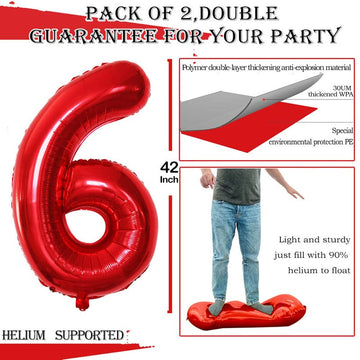 Goer Red Foil Balloons Number 6,Huge Number Balloons For 6Th 66Th Birthday Party Supplies Anniversary Decorations (3 Pcs,42 Inch,32 Inch,16Inch)