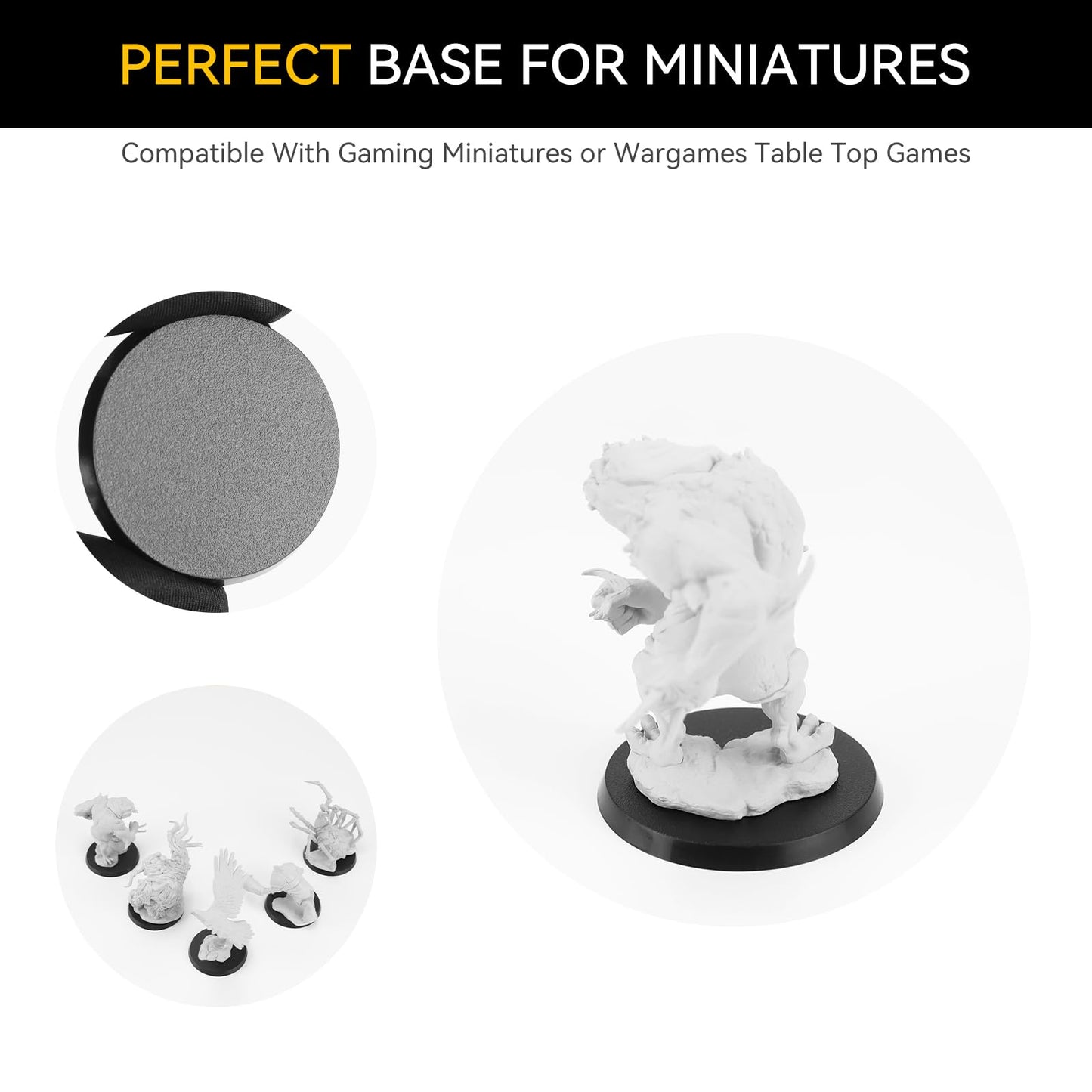 60PCS 50mm/1.97inch Textured Plastic Black Round Miniature Bases, Model Base for Gaming Miniatures or Wargames Table Top Games