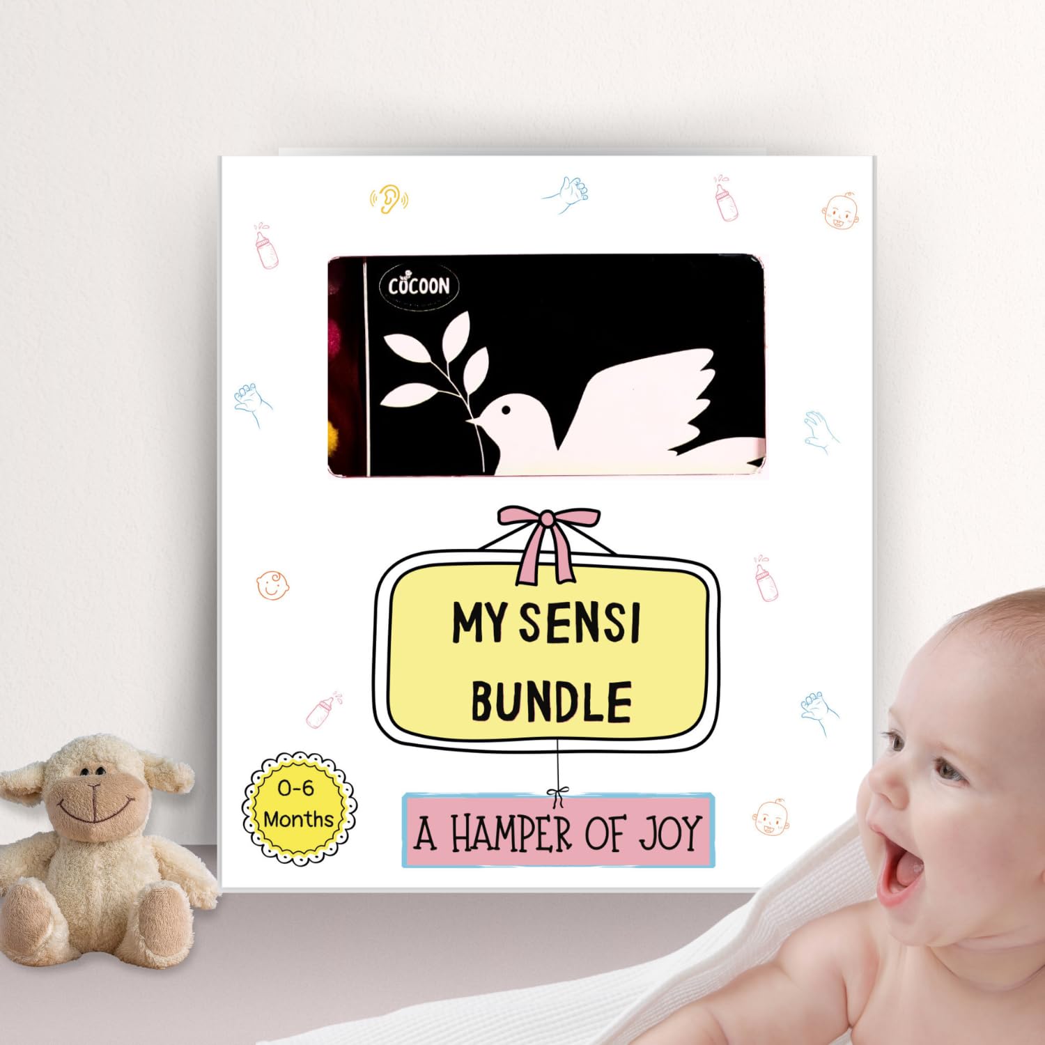 CocoonS First IslamicThemed Newborn High Contrast Sensory Kit  Includes Flash Cards Tummy Time Diy Bag & Baby Hand/Leg Bands 