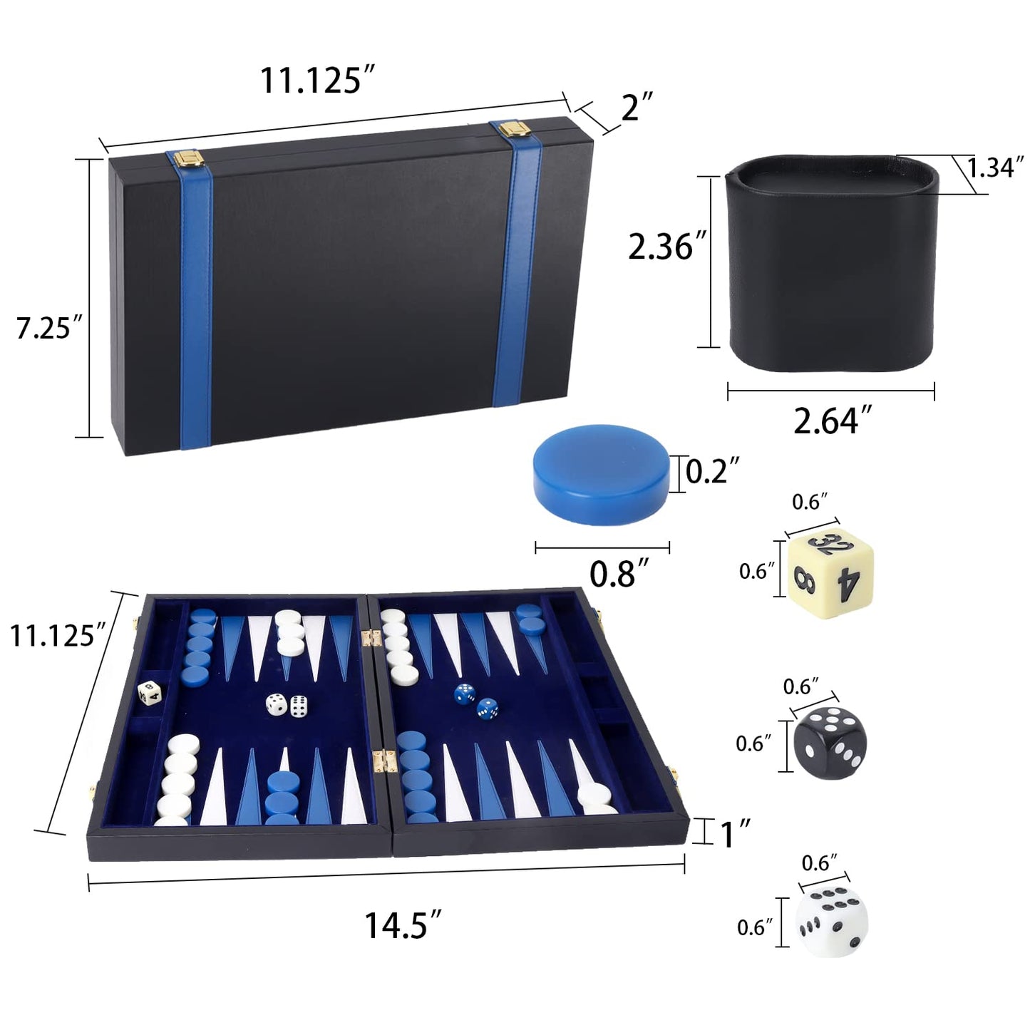 GSE Games & Sports Expert enhanced Leather Backgn Board Game Set  Classic Backgn Game Set with Leather Case  Travel Folding Board Game (Black&Blue  Small)