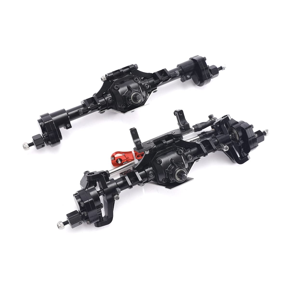 RZXYL Aluminum Front / Rear Portal Axles Set for 1/10 Axial SCX10 II 90046 90047 RC Crawler Car (Black)