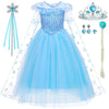 Itvti Little Girl Princess Dress Halloween Carnival Cosplay Costume With Accessories Blue, 3-4 Years (Tag 110)