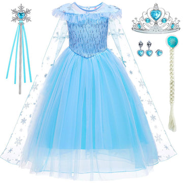 Itvti Little Girl Princess Dress Halloween Carnival Cosplay Costume With Accessories Blue, 6-7 Years (Tag 140)