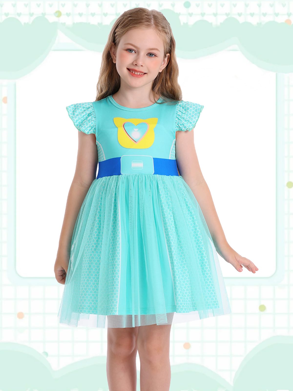 Marendyee Girls Kitties Costume Dress Birthday Party Halloween Cosplay Outfit for Kids Tulle Mesh Dresses