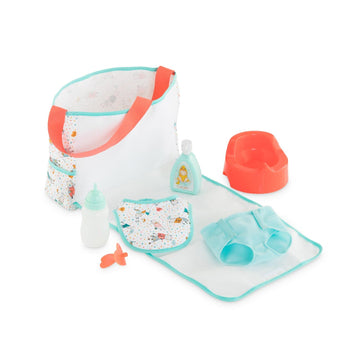 Corolle Baby Doll Changing Bag & Accessories Set - 7-Piece Multi Color 2-in-1 Storage Bag/Changing Pad for Kids 2 Years & Up