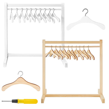 Civaner 22 Pcs Doll Garment Rack With Wooden Clothes Hanger For 18 Inch Girl Doll Clothes Mini Hangers Wardrobe Furniture Access