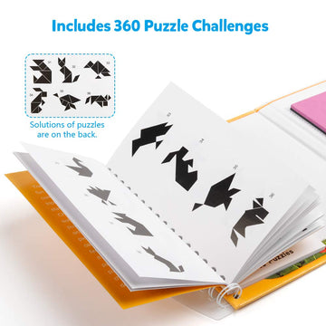 Coogam Travel Tangram Puzzle - Magnetic Pattern Block Book Road Trip Game Jigsaw Shapes Dissection STEM Games with Solution for Kid mature-themed Challenge - IQ Educational Toy Gift Brain Teasers 360 Patterns