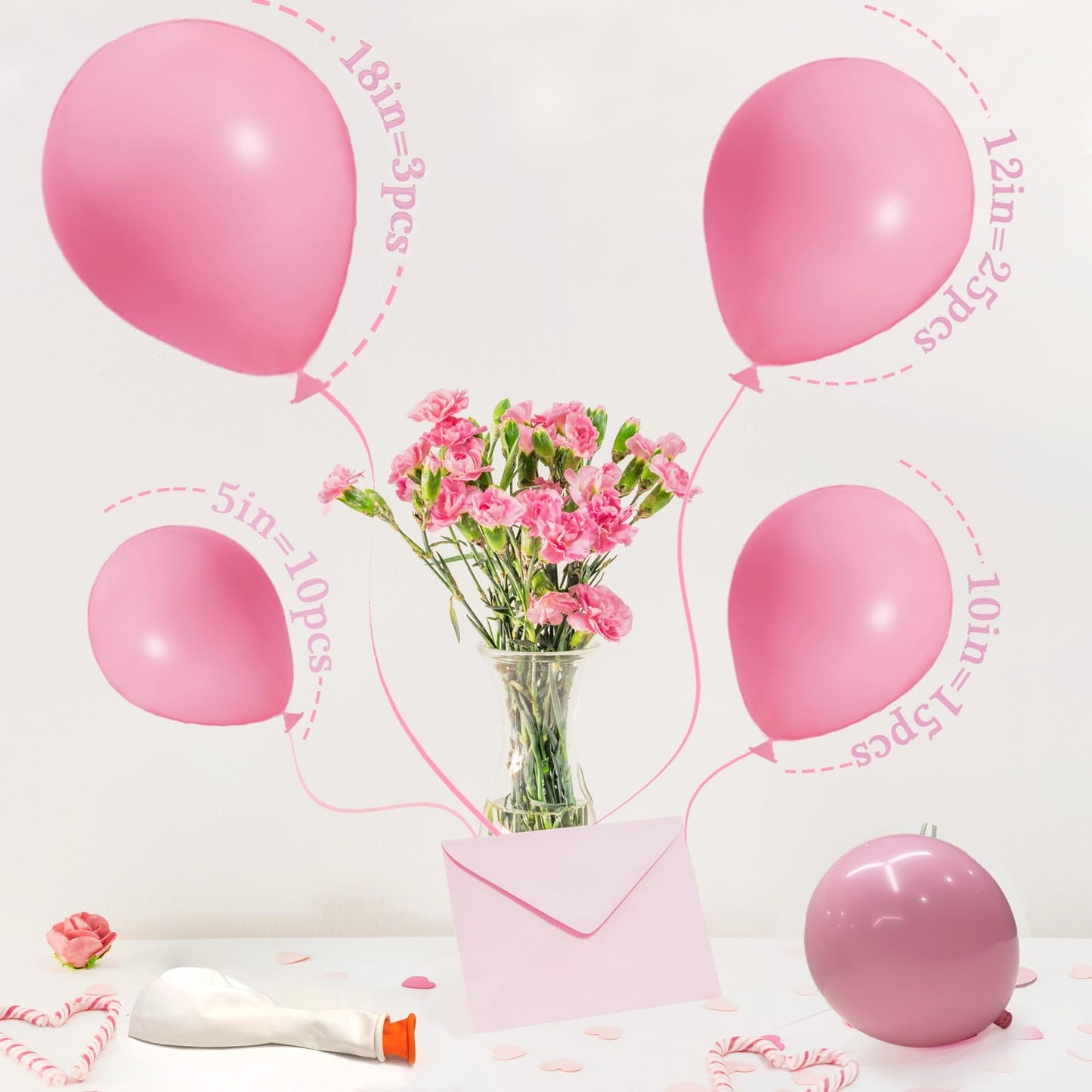 Pink Balloons Different Sizes,Scmdoti Double Stuffed Pink Balloon Arch,Pastel Pink Balloons Garland,18/12/10/5 Inch Pink Balloon