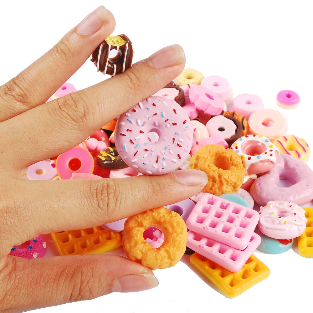 Nwfashion 112Pcs Miniature Decor Dessert Pastry Toy Food Cake Topper Scrapbooking Shoe Decoration Charms(Donuts)
