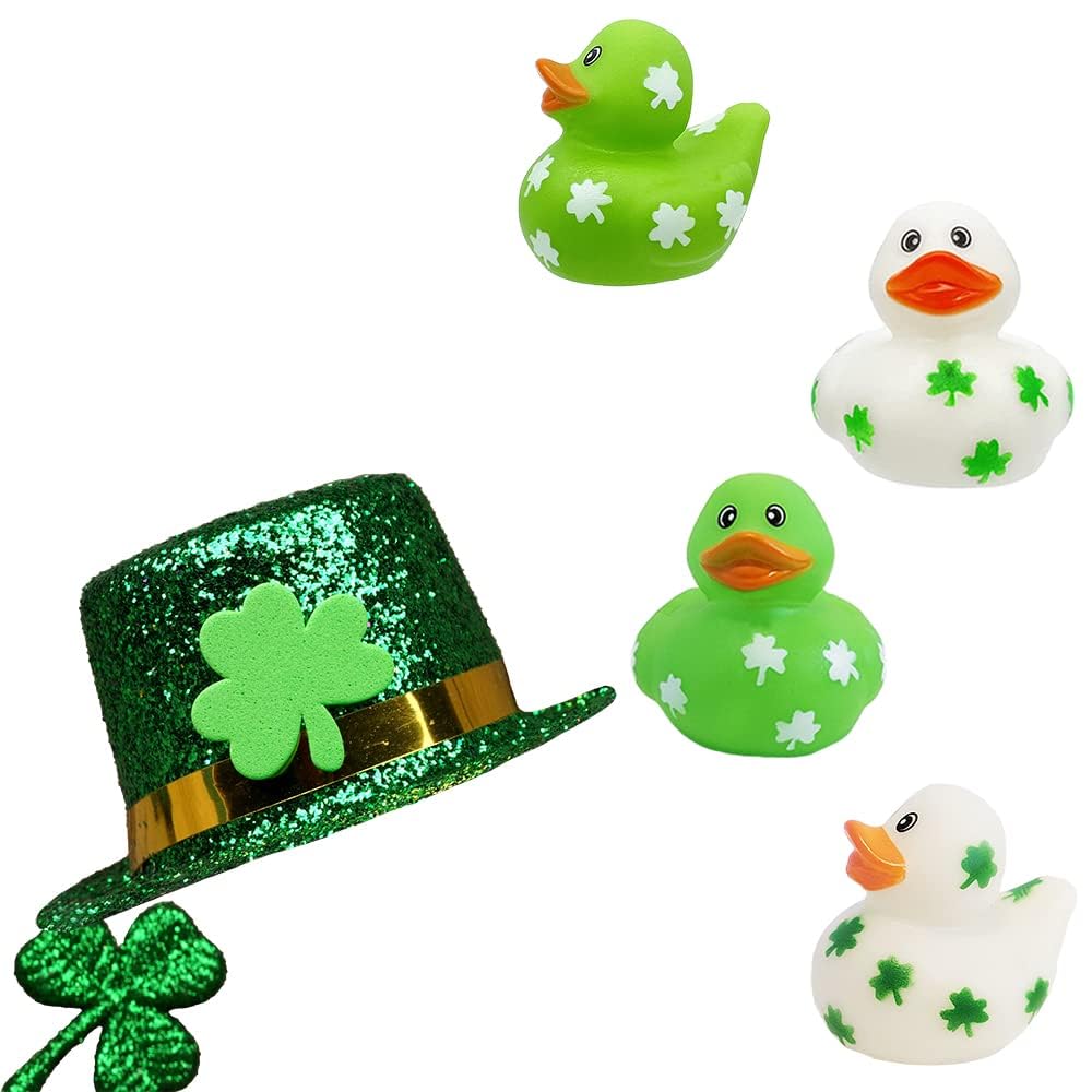 St. Patrick's Rubber Duck Toy Duckies Shamrock designfor Kids, Bath Birthday Gifts Baby Showers Summer Beach and Pool Activity,