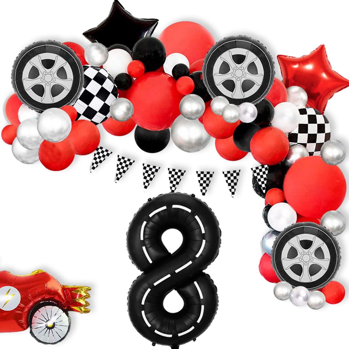Race Car Birthday Balloons Decorations, 40 Inch Racetrack Black Number 8 Balloon, Large Mylar Black 8 Balloon For 8St Birthday R