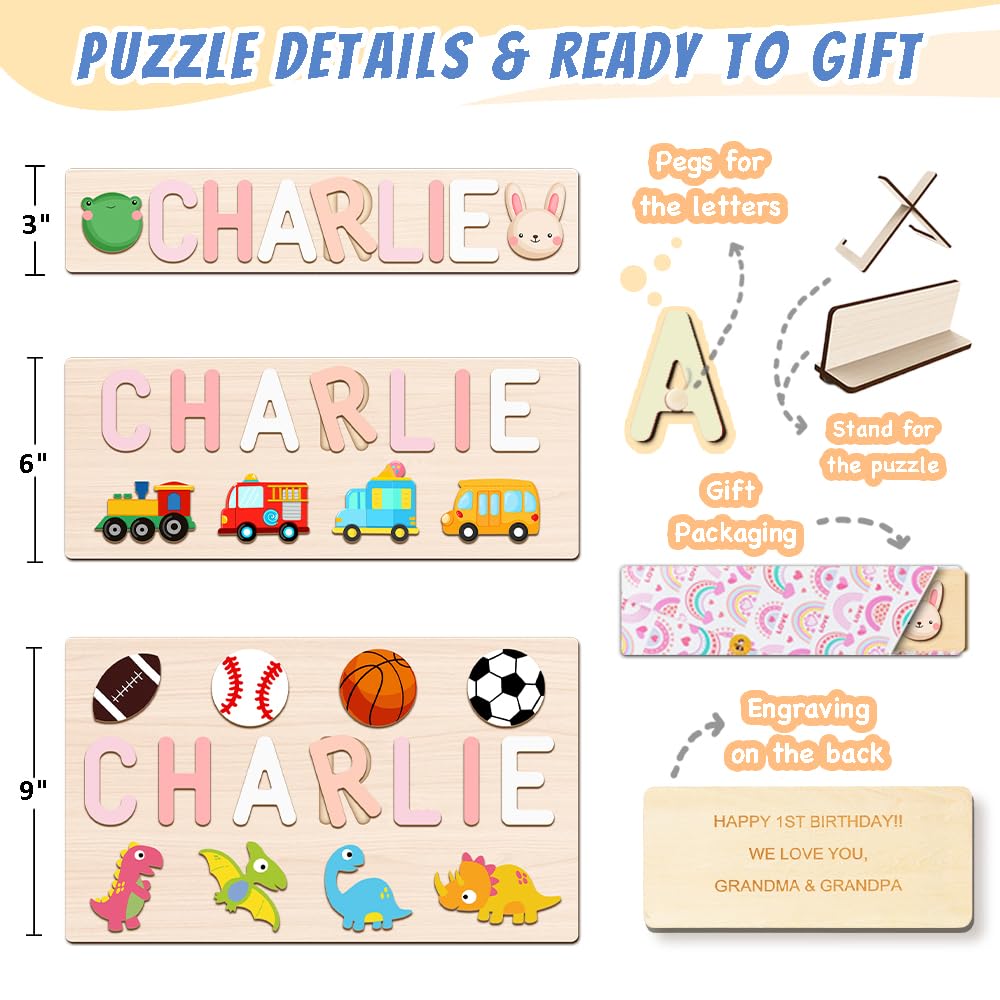 Ingifta Name Puzzle for Kids Personalized  Custom Baby Easter Gifts with Engraved Text on Back  Wooden Puzzle Toddlers Baby Boy Girl 1st Birthday for 1 Year Old