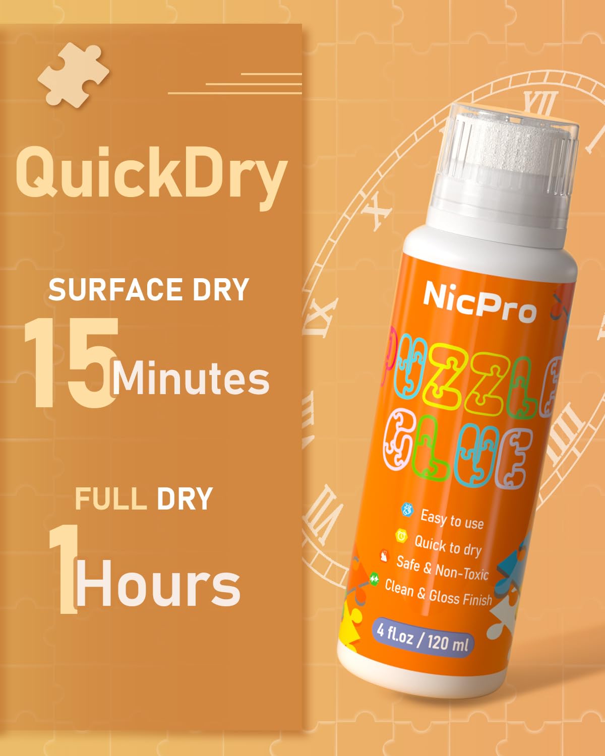 Nicpro 2 Pack Large Jigsaw Puzzle Glue 8Oz / 240Ml With Applicator, High Gloss & Quick Drying And Non-Toxic, Diamond Painting Se