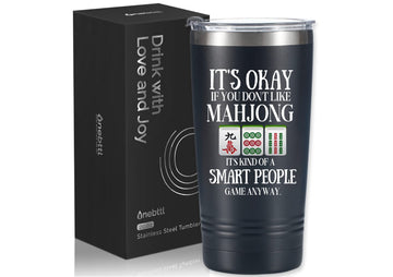 Onebttl Insulated Stainless Steel Mahjong Cup, 20oz, Black - Smart People Game, Perfect Gift for Mahjong Lovers