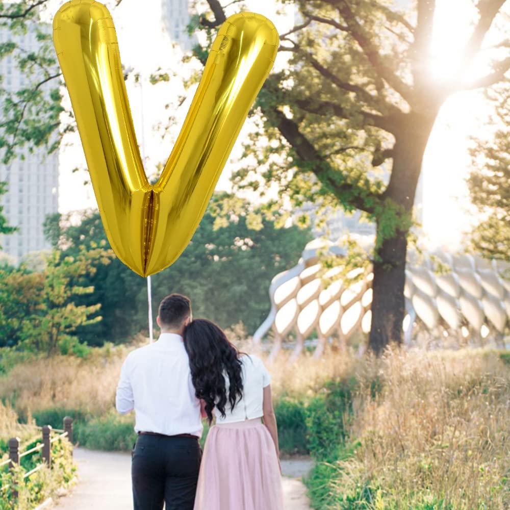 Toniful 40 Inch Large Gold Letter V Balloons Helium Balloons,Foil Mylar Big Balloons For Birthday Party Anniversary Supplies Dec